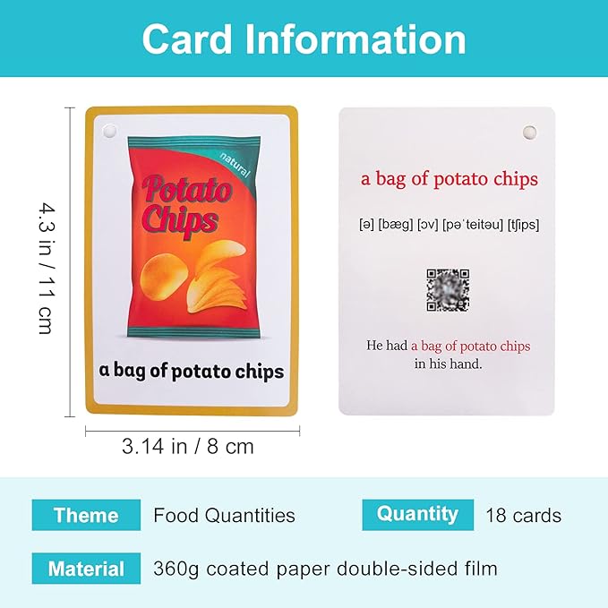 Lilias Food Quantities Flash Cards, Toddler Learning Toys, Preschool Learning Toys, Homeschool Supplies, Learning Supplies for Kindergarten, 4.3 X 3.14 Inch, 18 Cards in Set