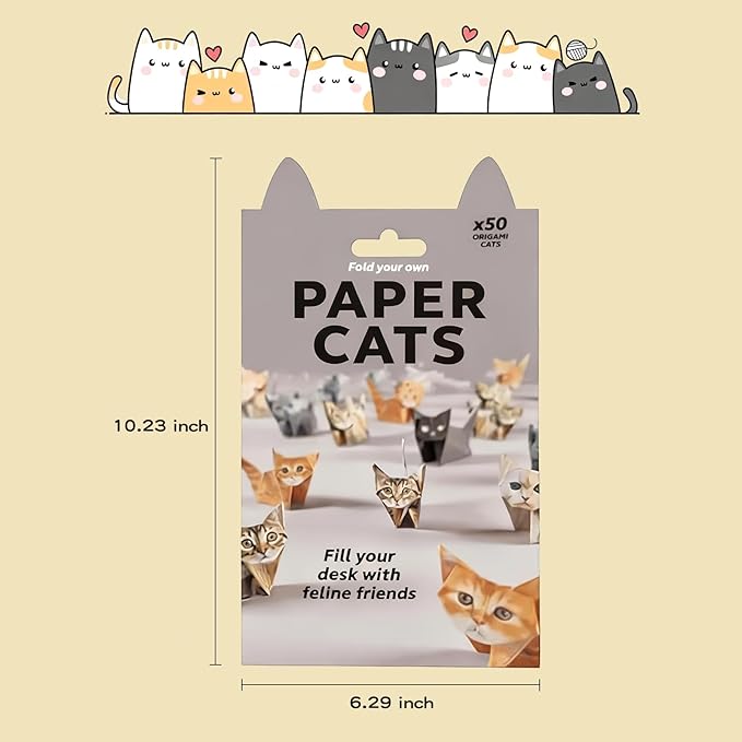 DIY Origami Paper Cats Kit, 50 Sheets Pre-Printed Paper cats with Cat Designs, Paper cats origami Fun Craft Activity for Adults, Creative Desk Decor and Gift for Cat Lovers