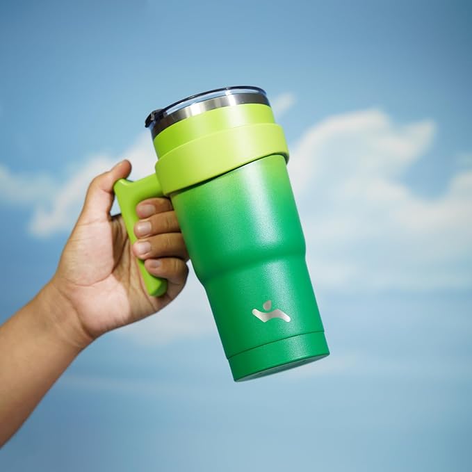 Konokyo 20 oz Tumbler with Handle and 2 Straw 2 Lid, Insulated Water Bottle Stainless Steel Vacuum Cup Reusable Travel Mug,Matcha Green