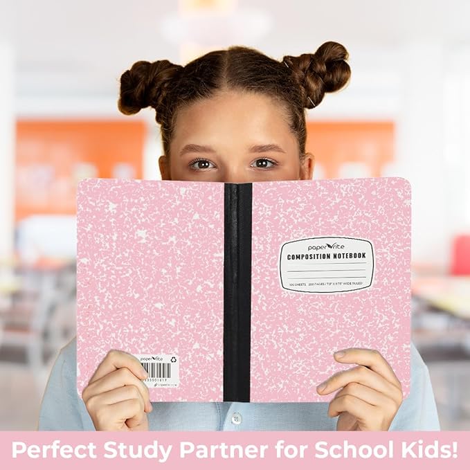 Assorted Marble Composition Notebook Wide Ruled (9.75x7.5 in), 100 Sheets | 200 Pages | For School, Office, Students, Teachers (1, Light Pink)