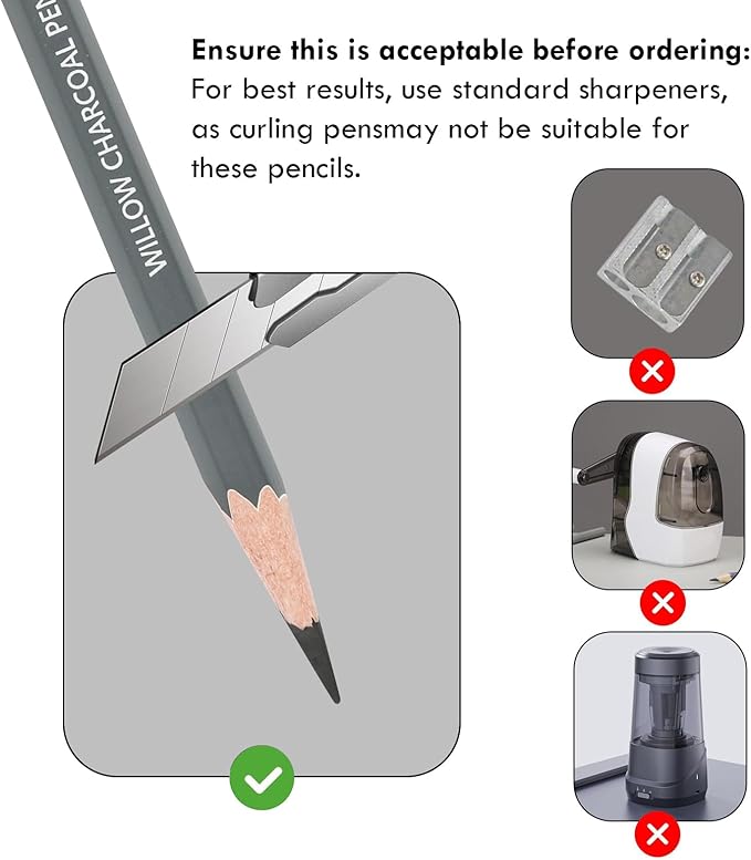 KALOUR PDAS Professional Willow Charcoal Pencil Set - 6 Premium Pencils (Light to Dark Shades) for Drawing, Sketching & Shading, Artist-Grade Tools for Beginners & Professionals