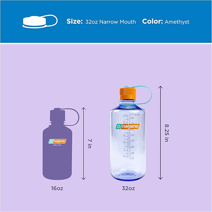 Nalgene 32 oz Narrow Mouth Water Bottle | BPA-Free, Durable & Leak Proof, Lightweight Bottle for Hiking, Gym & Travel, Amethyst