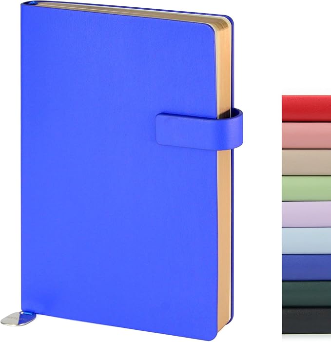 Soft Cover Leather Journal Notebook A5 Lined 212 Pages 5x8.25 Inches with Strap Closure Travel Work School Writing Journaling Notebooks for Women Men Gift Box Packaging Dark Blue