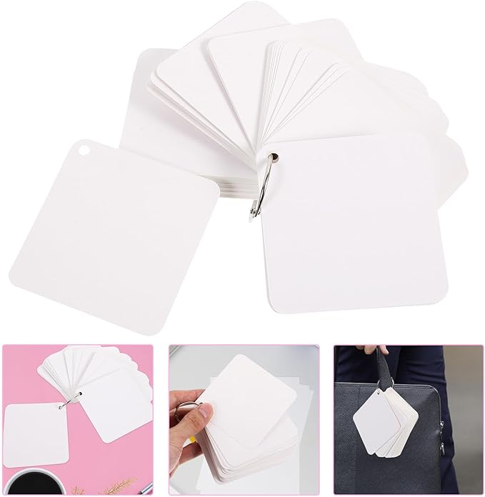 Generic Blank Flash Cards with Binder Rings, 200 Pre-Hole Punched White Index Cards 10X10Cm Multipurpose Notecards for Studying, Note Taking, and DIY Organization