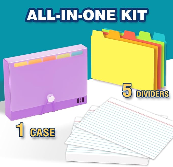 H4D 4x6 Index Card Case with 100 Heavyweight Ruled Index Cards and Dividers, Purple