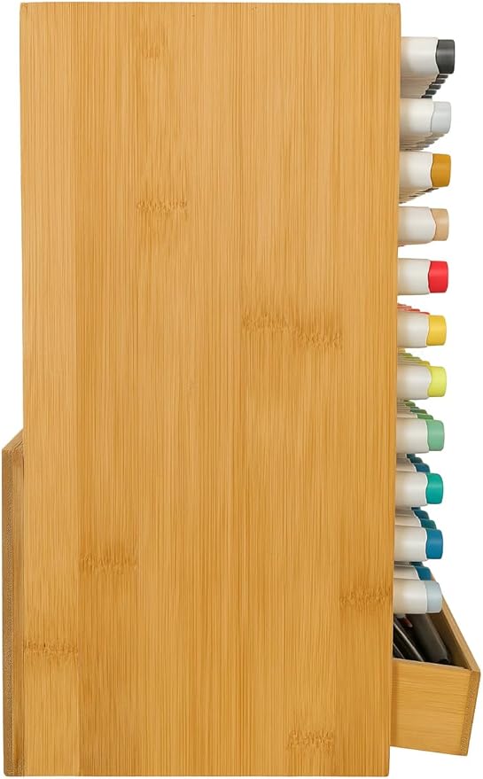 EpicGifts Alcohol Marker Organizer Storage for 168 Alcohol Markers With Marker Storage Drawer and Coloring Book Holder Slot - Bamboo Wooden Marker Storage Organizer