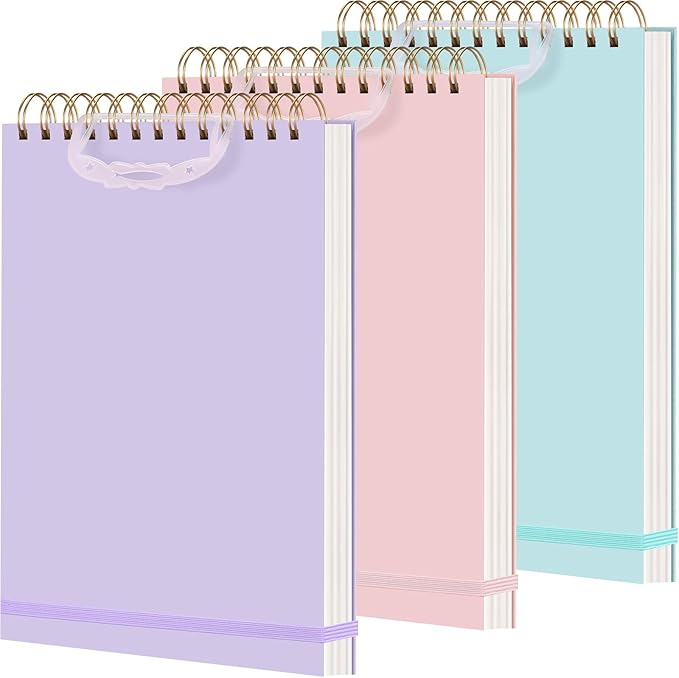 Resurhang 3 Pack Top Spiral Notebook 7"x10" Hardcover Steno Pads 240 Pages(120 Sheets) College Ruled Waterproof Cover Notepad Left-Handed Notebooks for Work School Office(Purple, Light Blue, Pink)