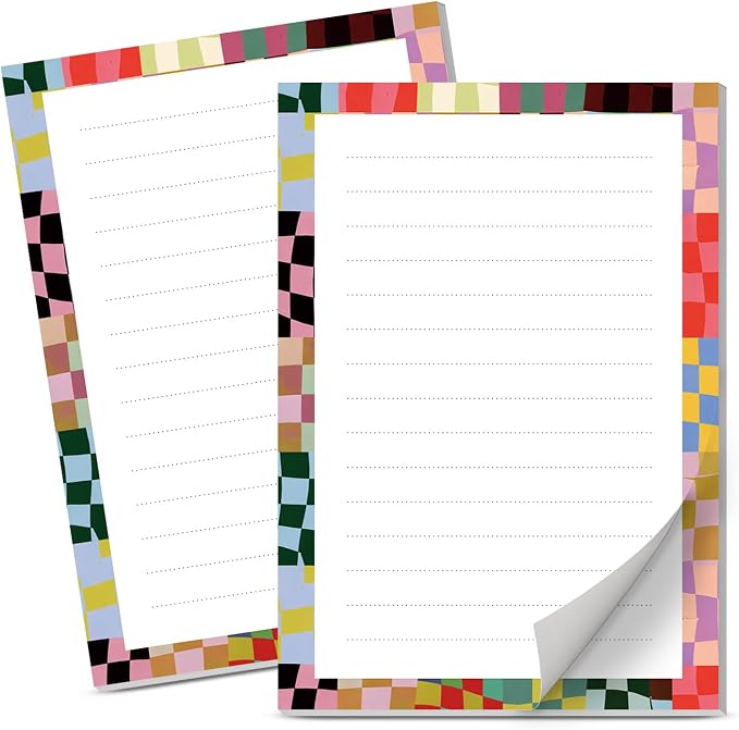 Lined Sticky Notes 4x6 in, 2 Pack Large Cute Notepads with Lines Self-Stick Note Pad, Funny Memo Pads Strong Adhesive for Office, Home Colorful Cute Plaid