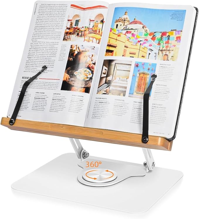 Wishacc 360 Degree Adjustable Book Stand, Reading Holder with Rotating Base (11.0 x 8.1 inches)