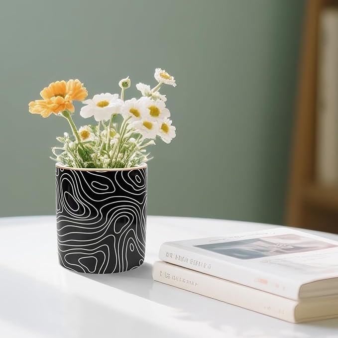 Large Capacity Pen Holder, Pencil Cup for Desk, Cute Makeup Brush Holder, Durable Ceramic Organizer Decor for College, Office, Classroom, Abstract Geometric Pattern