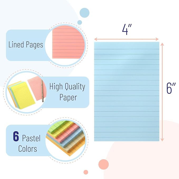 Mr. Pen- Lined Sticky Notes, 4" x 6", 24 Pads, 45 Sheets/Pad