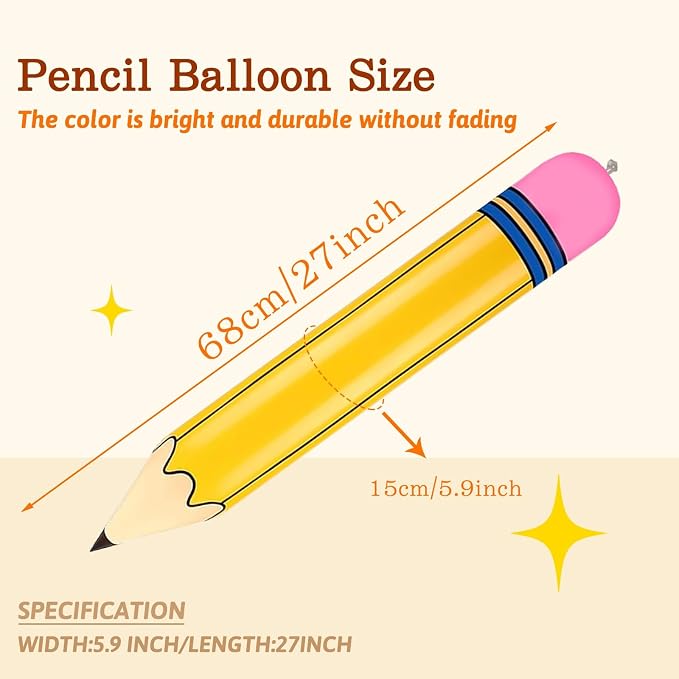 Totelux Giant Pencil Balloons Back to School Decorations 27’’ Inflatable Yellow Pencil Balloons for Classroom Garden Hanging Decor Photo Prop Birthday Party Favor 5PCS