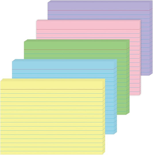 Colored Index Cards 5x7 Inch - 50 Pack Ruled Flash Cards for Students, Office & Home, Durable Study Note Cards with Lines
