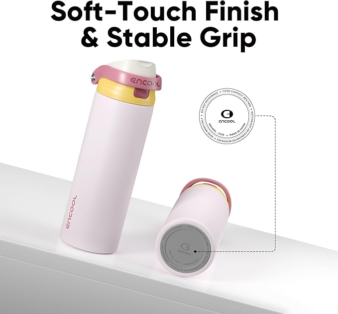 ENCOOL Leakproof Insulated Water Bottle with Straw Dual-Sip Water Bottle Bag-Safe Design for Work, Commute & Gym – Keeps Drinks Cold All Day, 40 oz, Blush Pink