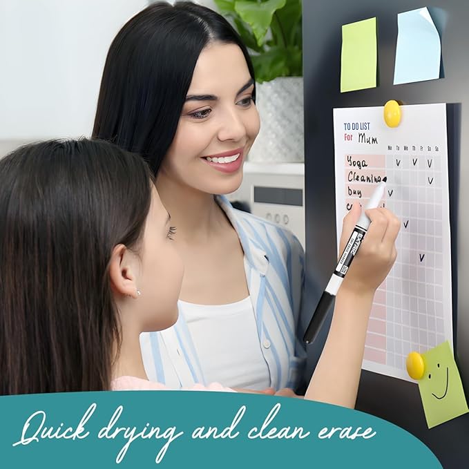 EXTRIC Fine Point Dry Erase Markers (5 Colors) – Thin Dry Erase Markers for Precise Writing Non-Toxic Whiteboard Marker Set + Magnetic Eraser & Cleaner Spray – Low Odor, No Ghosting Whiteboard Kit