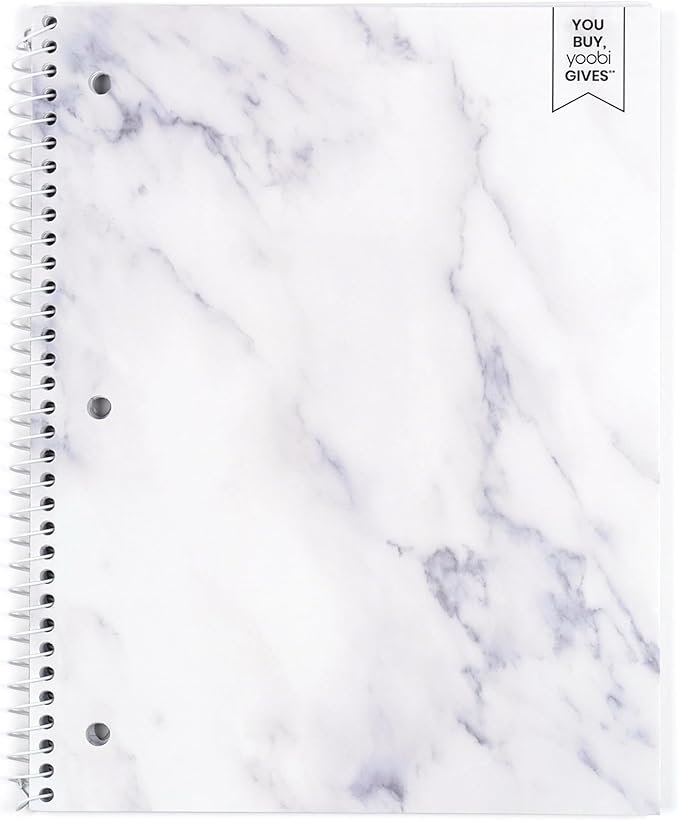 Yoobi College Ruled Spiral Notebook Set – 6-Pack of 2 Subject Notebooks, Pink, Gray & Marble Designs for Kids & Tweens – 150 Perforated 3-Hole Punched Sheets Each – 10.5” x 8”
