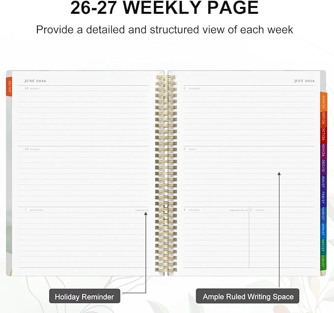Planner 2026-2027 Weekly and Monthly A4 Size - Agenda 2026-2027 July 2026 - June 2027, A4 Spiral Binding Agenda with Monthly Tabs, Inner Pocket, 100gsm Thick Paper (8.5" x 11")