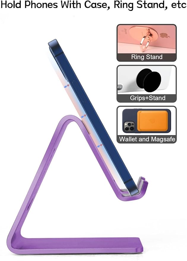 Aoviho Cell Phone Stand for Desk, Aluminum Phone Holder for iPhone 17 16 15 Pro Max, Samsung Galaxy, Stable Office Desk Accessories,Hands Free Stand for Office Home,Purple