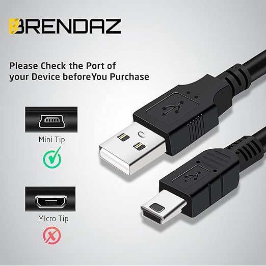 BRENDAZ Mini USB Cable (2 Pack) Durable USB Mini to USB Charging Cord & Data Transfer Compatible with GoPro HERO4 Hero 3+, Garmin GPS, TI-84 Plus, TI84 Calculator, Dash Cam, Camera, Mic's (3-Feet)