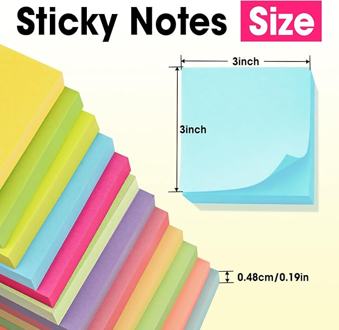 240 Pads Sticky Notes 3x3, Self-Stick Pads Bulk Bright Colors, School Supplies, Office Products, 50 Sheet/Pad