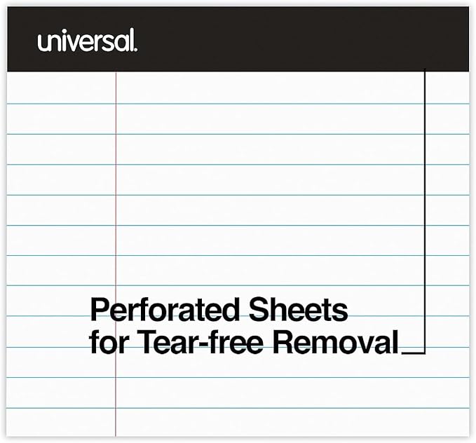 Universal 30630 Premium Ruled Writing Pads, White, 8 1/2 x 11, Legal/Wide, 50 Sheets, 6 Pads