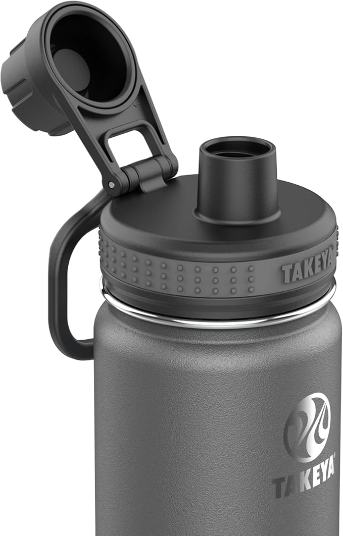 Takeya Originals 18 oz Vacuum Insulated Stainless Steel Water Bottle - Leakproof & BPA-Free Spout Lid - Keeps Drinks Cold 24 Hrs/Hot 12 Hrs - Double-Wall Design - Ideal for Active Lifestyles, Graphite