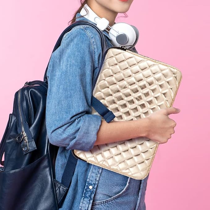 Puffy Laptop Sleeve 11 12 13 13.3 14 15 15.6 inch Case Protective Bag Quilted PU Leather Lined Padded