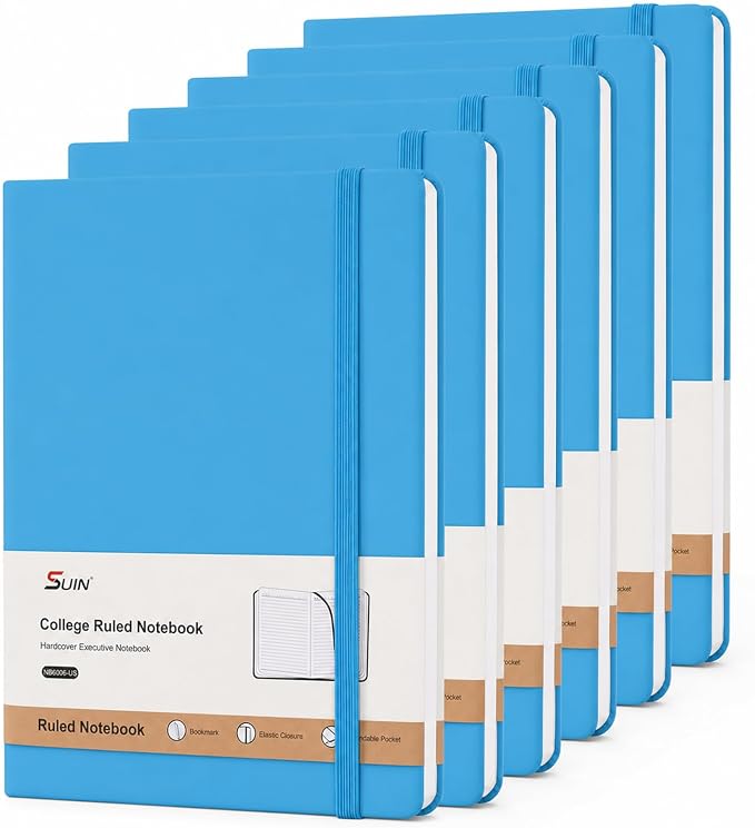 SUIN 6 Pack A5 Hardcover Lined Journal Notebooks, 200 Pages, Light Blue