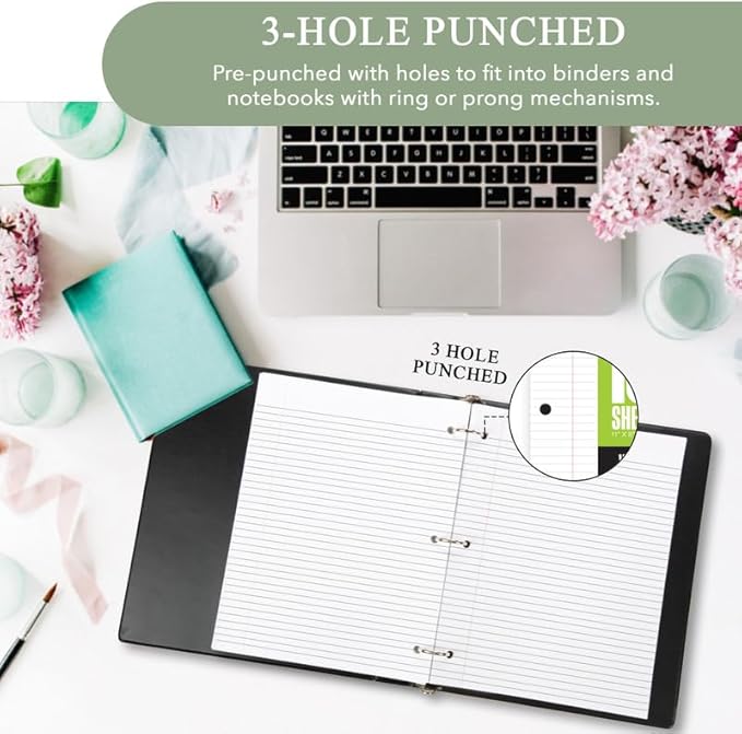 THREE LEAF 100 SHEETS WIDE RULED FILLER PAPER, PACK OF 12, LOOSE-LEAF SHEETS FOR SCHOOL AND OFFICE 100 CT. FILLER PAPER, NOTEBOOK PAPER
