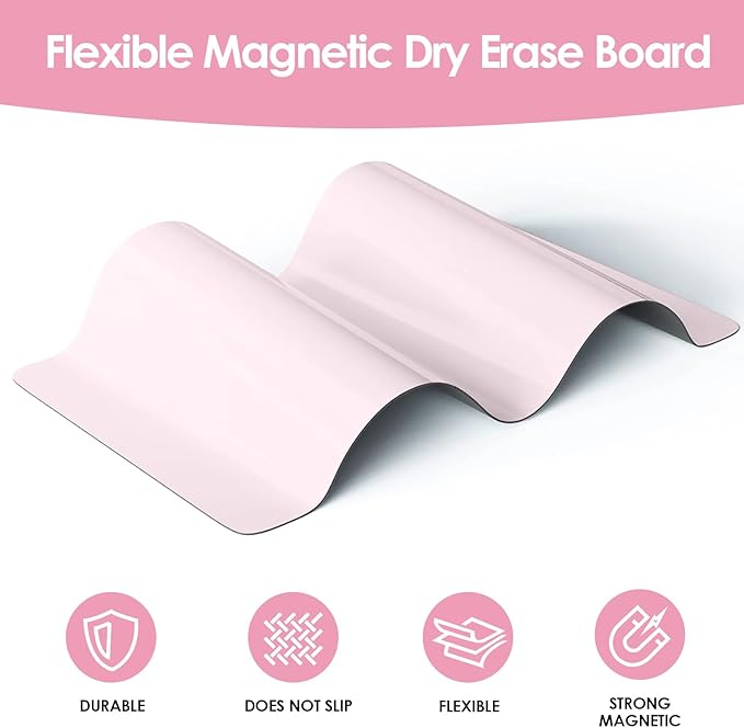 MaxGear Magnetic Pink Dry Erase Board Sheet 12"x8" for Refrigerator, Small Fridge Magnetic Whiteboard for Kitchen, Fridge Shopping List for Family Planner and Grocery List, 1 Eraser, 3 Markers