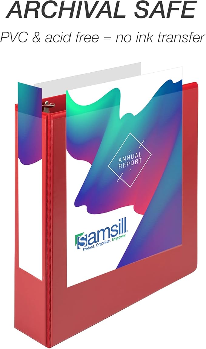 Samsill Durable 3 inch 3 Ring Binder, D Ring Binder, 100% Recycled Chipboard, Red (Pack of 2)