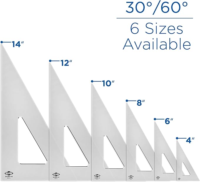 Alvin, SK360-10, 10" Smoke-Tint Triangle Ruler, Math Geometry Tool - 30/60 Degrees