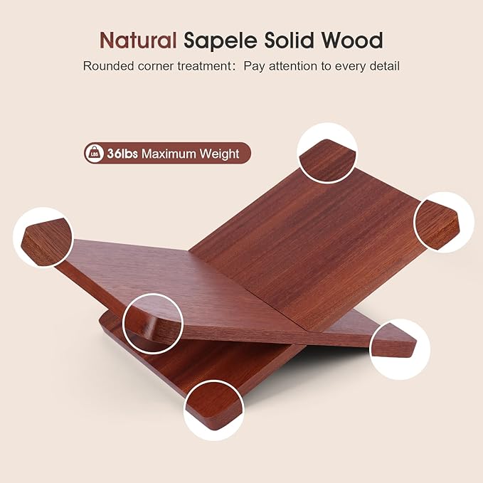 Book Stand for Reading - Solid Sapele Wood Book Holder for Open and Closed Books, Cookbook, Magazines, Textbooks