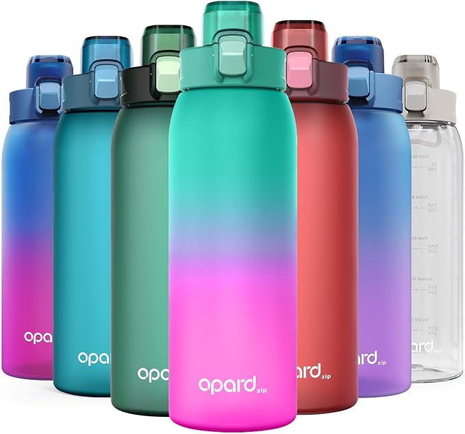 Opard Zip 30oz Plastic Water Bottle Dishwasher Safe, Leakproof Flip-Top Lid, BPA Free Tritan, Wide Mouth Reusable Sports Water Bottle for Gym Hiking Commuting Outdoor Travel and School