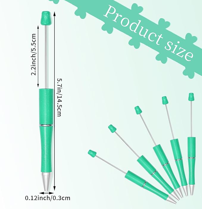 jiebor 30Pcs Beadable Pens Plastic Bead Ballpoint DIY Cute Cool Pens Black Ink for Women Men Bridal Graduation Gift Office Supplies Light Green