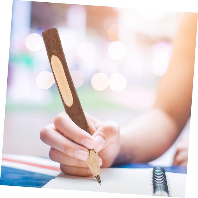 CALLARON 10pcs Creative Wooden Ballpoint Pens 17cm Natural Tree Bark Texture Portable Writing Supplies Eco-friendly Biodegradable Office School Use