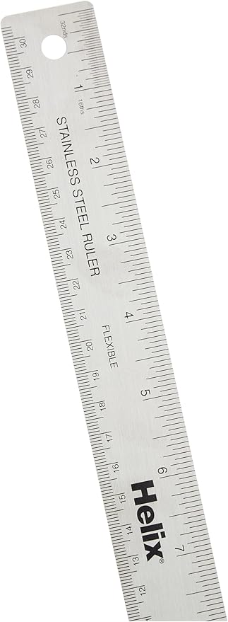 Helix - Flexible Stainless Steel Non Skid Ruler 12 Inch/30cm - Crafting & Construction Measurement - Precision & Stability - Durable & Rust-Resistant Design