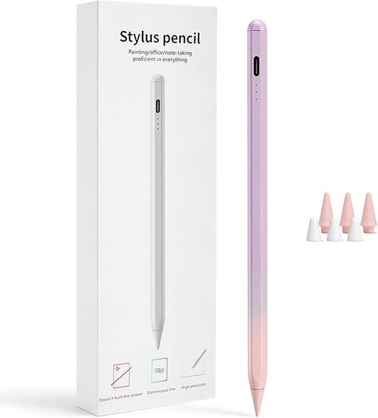 Stylus Pen for iPad 2018-2026, 2X Fast Charge Active Pencil with Tilt Sensitivity & Palm Rejection, iPad 11/10/9/8/7/6/A16, Air M4/M3/M2, Pro M5/M4, Mini 7/6/5 (Pink-Purple)