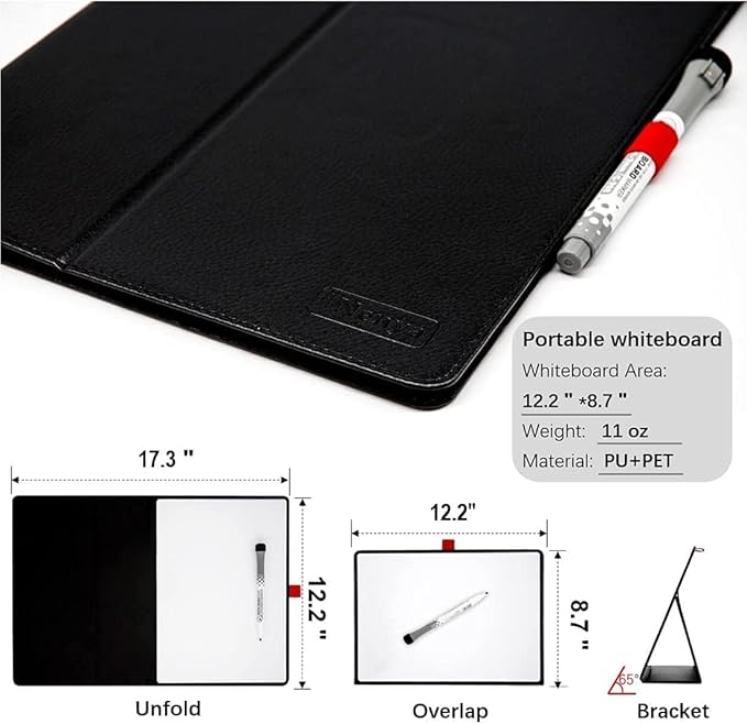 Desktop Dry Erase Board,12" X 9" Small White Board,Portable whiteboard with Stand, Marker and Eraser Wipe, A4 Notebook White Board Easel for Kids Drawing on Desk, for Students Shool (Black)