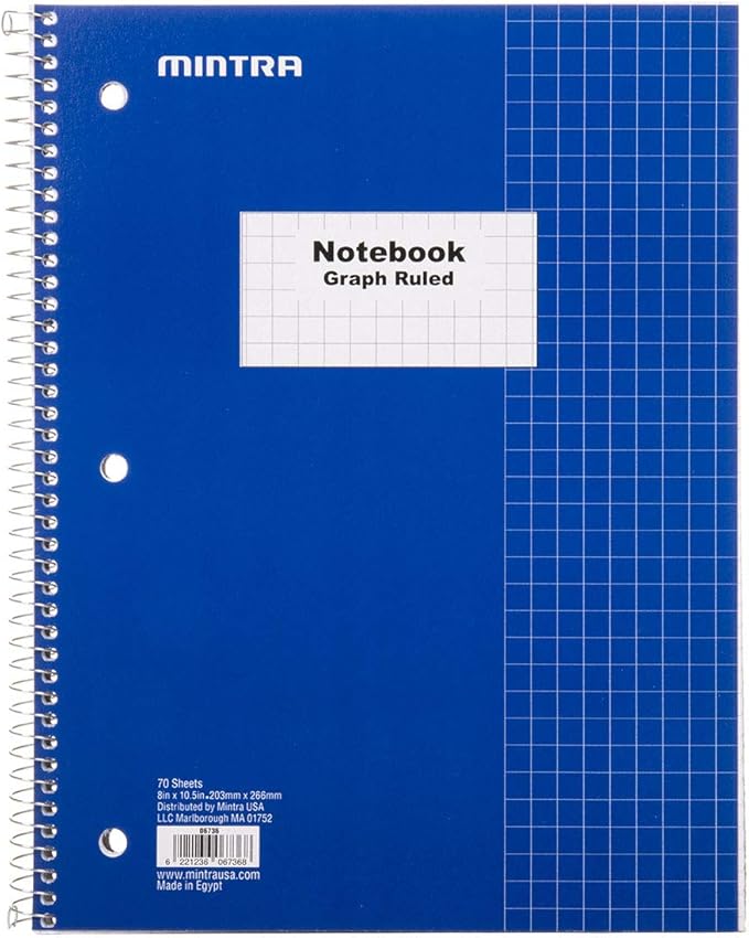 Mintra Office Spiral Notebooks, Wirebound, Journals for School, Work, Business, Aesthetic Stationery, Writing Pads, Teacher & Student Supplies (4, Solid Color, Graph)