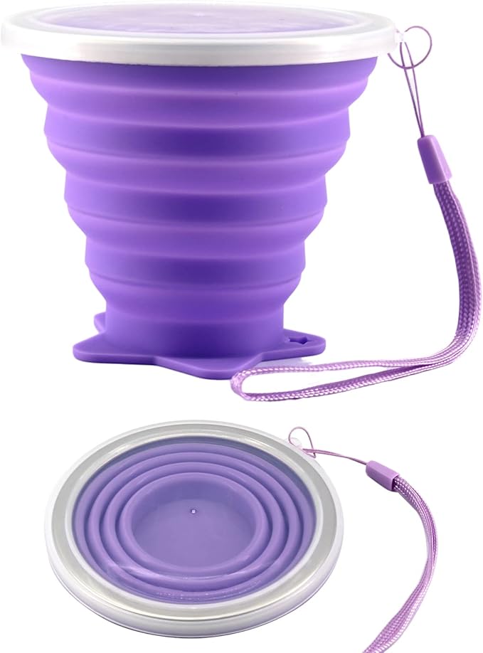 2 Pack Ultra Thin Portable Silicone Cups Space Saving Collapsible Travel Water Cup Reusable Cups for Camping Hiking Picnic Outdoor Activities Purple