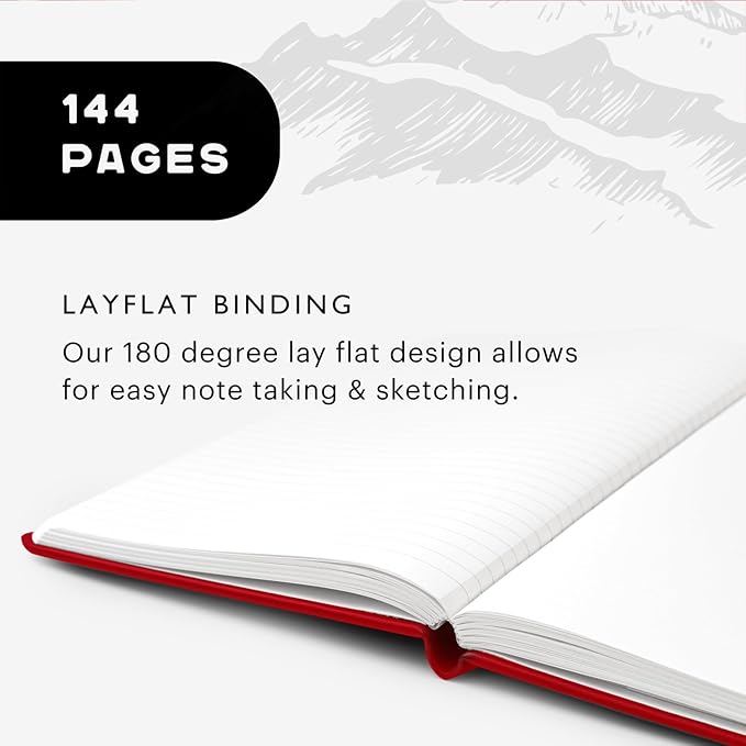 Stone Journal Chef Notebook – 13 × 21 cm Waterproof Paper, 144 Pages, Half Lined & Half Blank, Vegan Leather Hardcover, Kitchen Conversions, Premium Journal (Red)