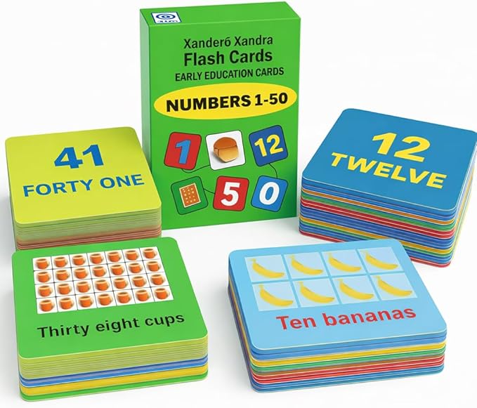 Number Flash Cards for Toddlers - Toddler Math Flash Cards - Learn Counting Flashcards Numbers 1–50 -Help Kids Count Games | Kids Toys Numbers Match for Preschoolers Kindergarten 2-6