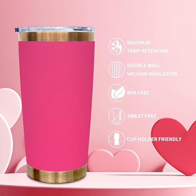 20 oz Tumbler Bulk 12 Pack Stainless Steel Tumblers with Lids and Straws, Double Wall Vacuum Insulated Travel Coffee Mug for Laser Engrave, Powder Coated Cup for Hot and Cold Drinks (Rosy,12 pack)