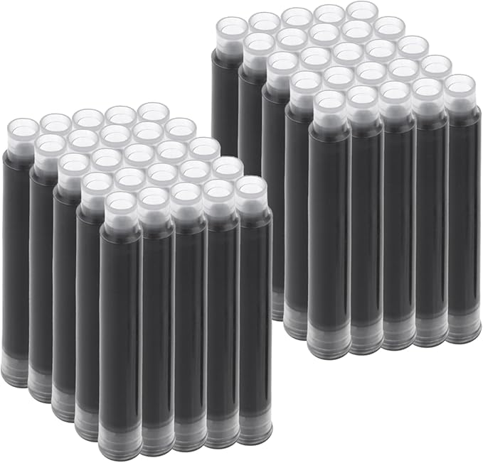Amaxiu 50 Pcs Balck Fountain Pen Ink Cartridges, Fountain Pen Ink Refills Compatible with 3.4 mm Bore Diameter Calligraphy Pen Fountain Pen(3.4mm)