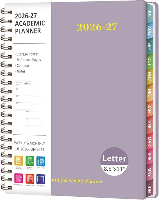 Planner 2026-2027, Weekly and Monthly Academic Year Calendar Planner, July 2026 - June 2027, Daily Agenda Book for Office School Supplies, Letter Size(8.5'' x 11'')