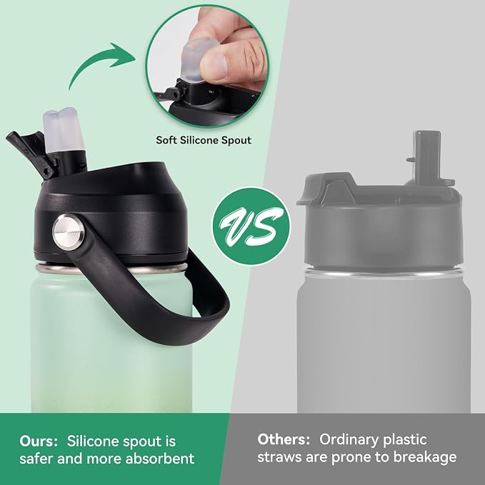Fijinhom 24oz Insulated Stainless Steel Water Bottle, Wide Mouth Double Wall Vacuum, Silicone Straw, Sweat & Leak Proof, BPA Free Insulated Water Flask for Travel, Green Gradient