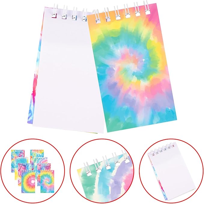 Hooqict 24 Pack Mini Tie Dye Notepads Multicolor Pocket Notebooks Small Spiral Notebook Mini Journal Pocket Notepad Memo Pads for Kids Girls Birthday Art Party Favors Classroom School Office Supplies, 3.9 x 2.4 Inch