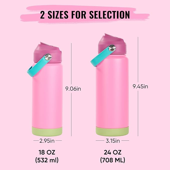 Fijinhom 18oz Insulated Stainless Steel Water Bottle, Wide Mouth Double Wall Vacuum, Silicone Straw, Sweat & Leak Proof, BPA Free Insulated Water Flask for Travel, Keep Cold 24h Hot 12h, Berries
