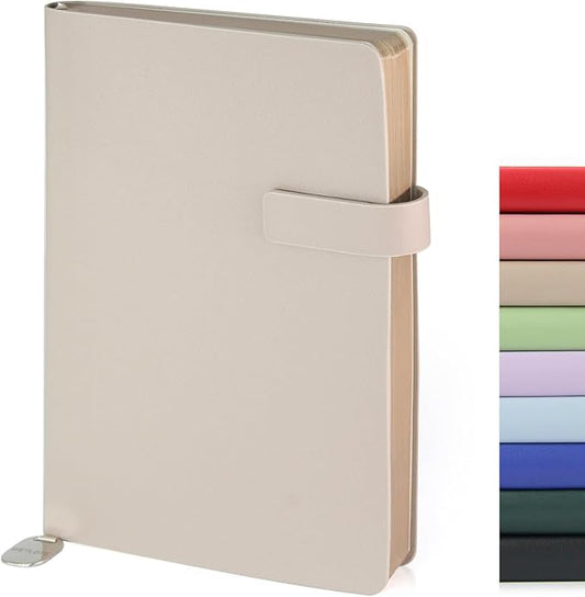 Soft Cover Leather Journal Notebook A5 Lined 212 Pages 5x8.25 Inches with Strap Closure Travel Work School Writing Journaling Notebooks for Women Men Gift Box Packaging Light Brown